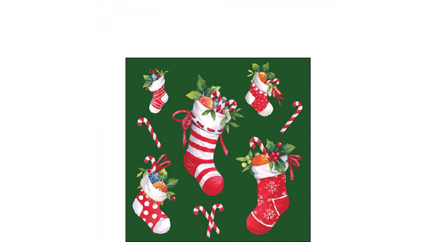AMB.32520201 X-mas stockings green papírszalvéta 25x25cm