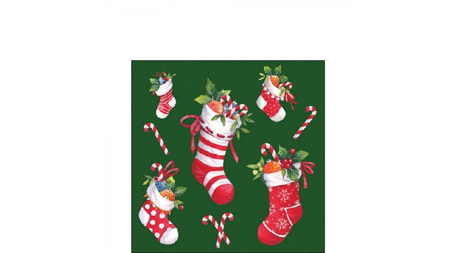 AMB.32520201 X-mas stockings green papírszalvéta 25x25cm