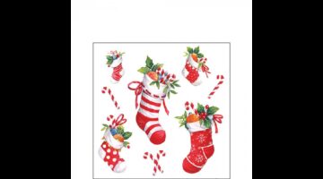 AMB.32520200 X-mas stockings white papírszalvéta 25x25cm