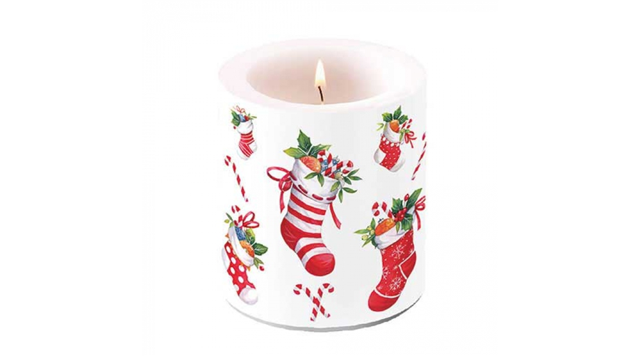 AMB.39320200 X-mas stockings white átvilágítós gyertya 10x10xcm