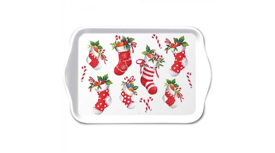 AMB.33720200 X-mas stockings white műanyag kistálca 13x21cm