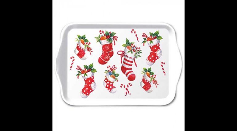 AMB.33720200 X-mas stockings white műanyag kistálca 13x21cm