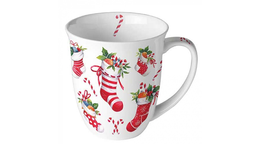 AMB.38420200 X-mas stockings white porcelánbögre 0