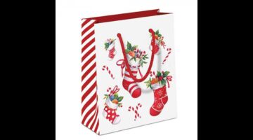 AMB.31220200 X-mas stockings white papír ajándéktáska 22x13x25cm