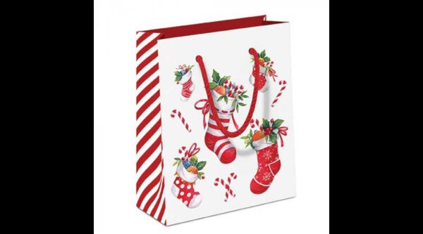AMB.31220200 X-mas stockings white papír ajándéktáska 22x13x25cm