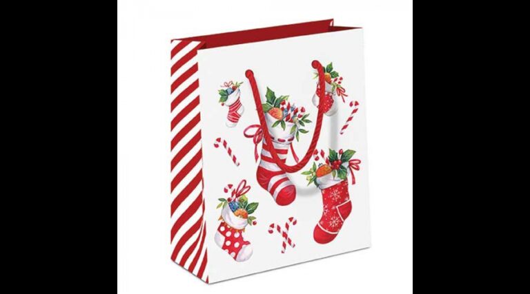 AMB.31220200 X-mas stockings white papír ajándéktáska 22x13x25cm