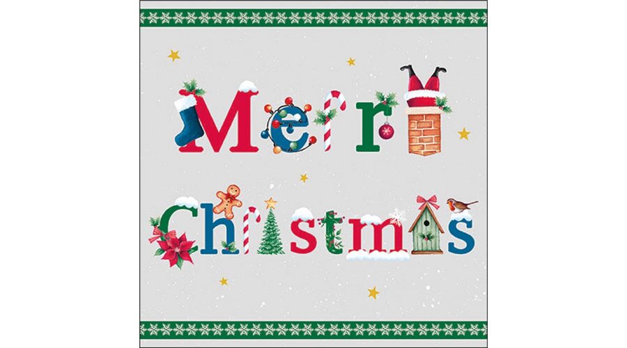 AMB.33320207 Merry message green papírszalvéta 33x33cm
