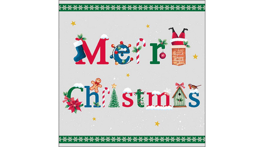AMB.33320207 Merry message green papírszalvéta 33x33cm