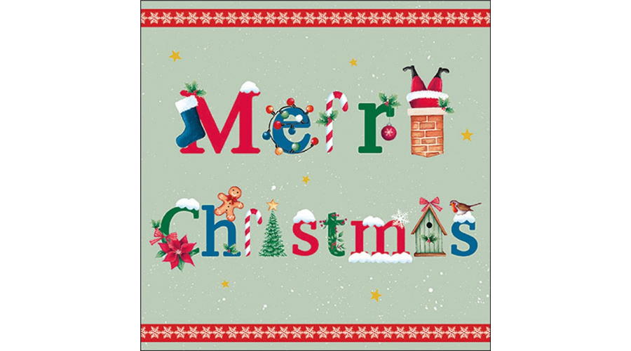 AMB.33320208 Merry message sage papírszalvéta 33x33cm