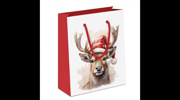 AMB.31220280 Deer with Santa hat white papír ajándéktáska 22x13x25cm