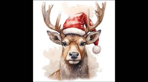 AMB.33320280 Deer with Santa hat white papírszalvéta 33x33cm