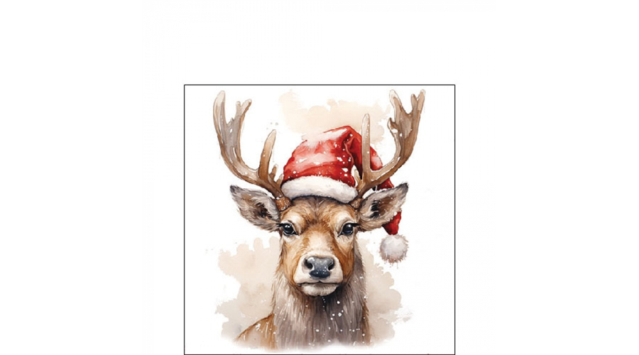 AMB.32520280 Deer with Santa hat white papírszalvéta 25x25cm