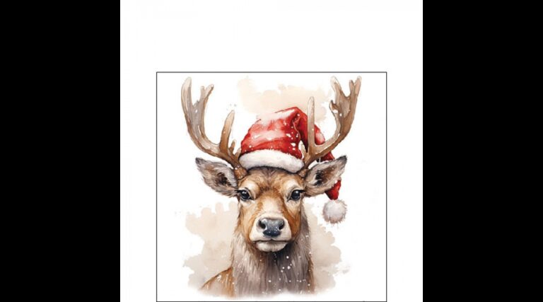 AMB.32520280 Deer with Santa hat white papírszalvéta 25x25cm