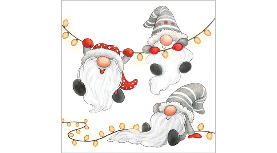 AMB.33320185 Gnomes on the light chain white papírszalvéta 33x33cm