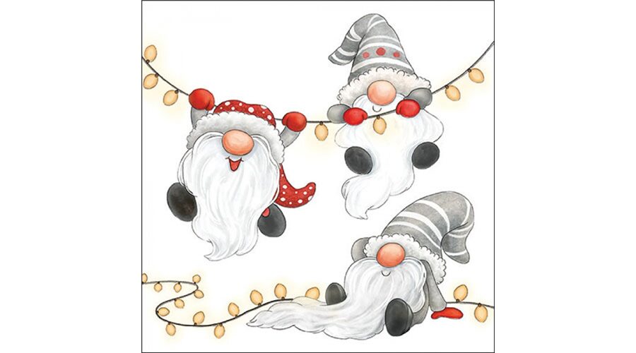 AMB.33320185 Gnomes on the light chain white papírszalvéta 33x33cm