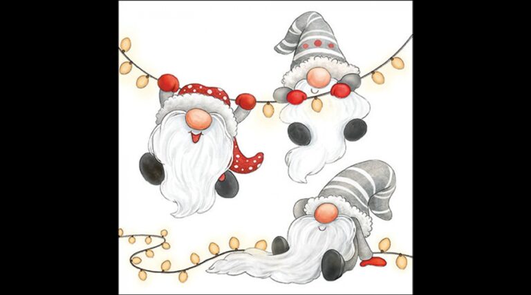 AMB.33320185 Gnomes on the light chain white papírszalvéta 33x33cm