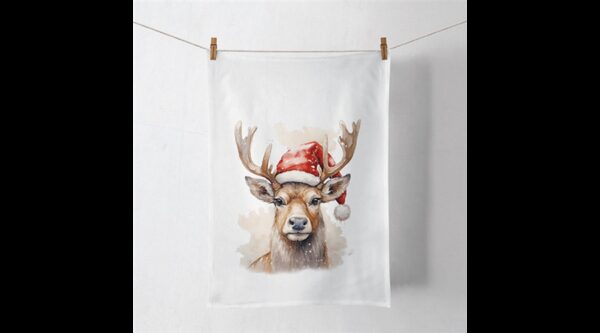 AMB.37820280 Deer with Santa hat white konyharuha 50x70cm