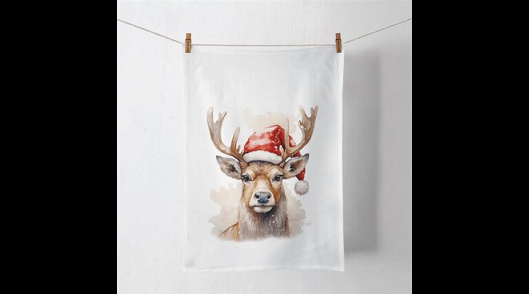 AMB.37820280 Deer with Santa hat white konyharuha 50x70cm