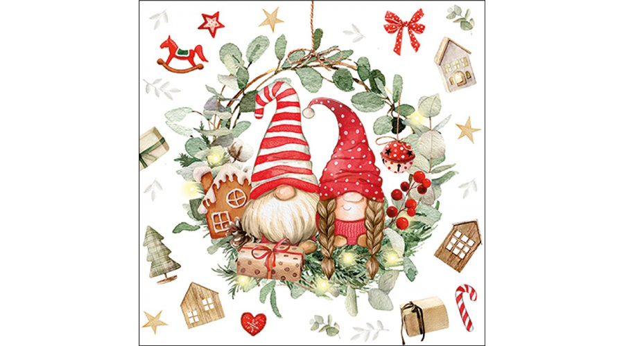 AMB.33320330 Gnomes in wreath papírszalvéta 33x33cm