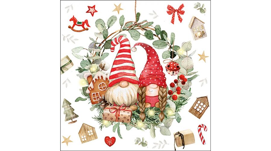 AMB.33320330 Gnomes in wreath papírszalvéta 33x33cm