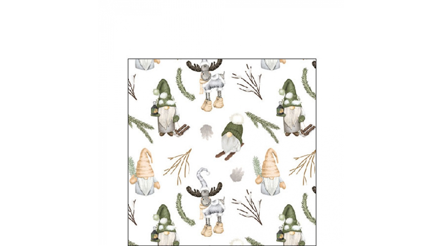 AMB.32520190 Forest gnomes white papírszalvéta 25x25cm