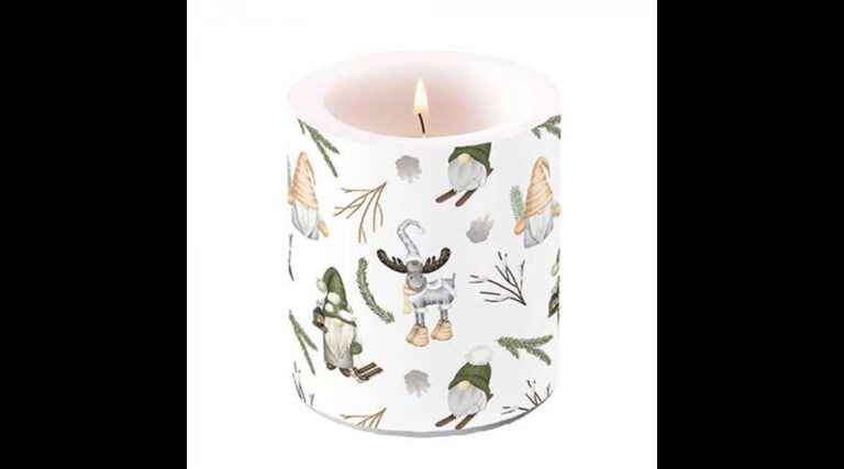 AMB.39320190 Forest gnomes white átvilágítós gyertya 10x10xcm