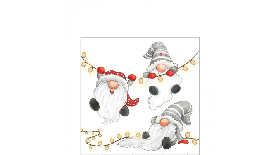 AMB.32520185 Gnomes on the light chain white papírszalvéta 25x25cm