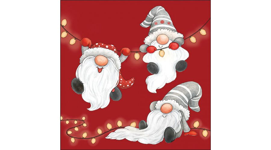 AMB.33320187 Gnomes on the light chain red papírszalvéta 33x33cm
