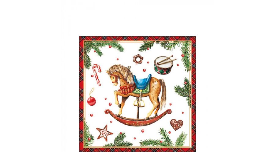 AMB.32520040 Classic rocking horse white papírszalvéta 25x25cm
