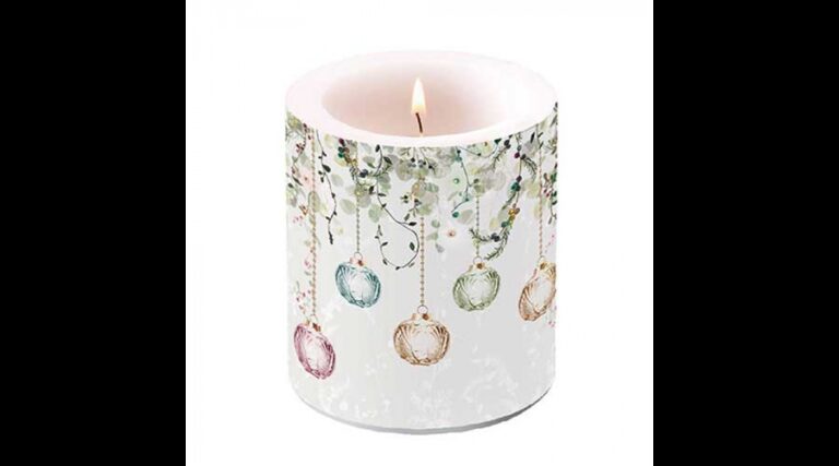 AMB.39319995 Floral Christmas grey átvilágítós gyertya 10x10xcm