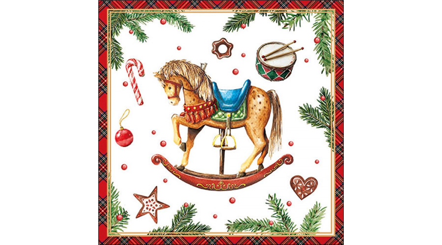 AMB.33320040 Classic rocking horse white papírszalvéta 33x33cm