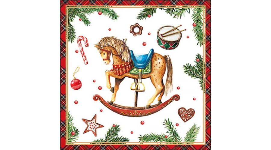 AMB.33320040 Classic rocking horse white papírszalvéta 33x33cm