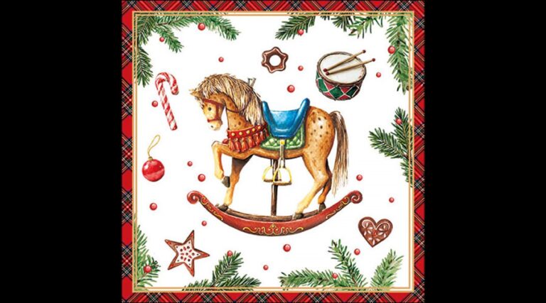AMB.33320040 Classic rocking horse white papírszalvéta 33x33cm