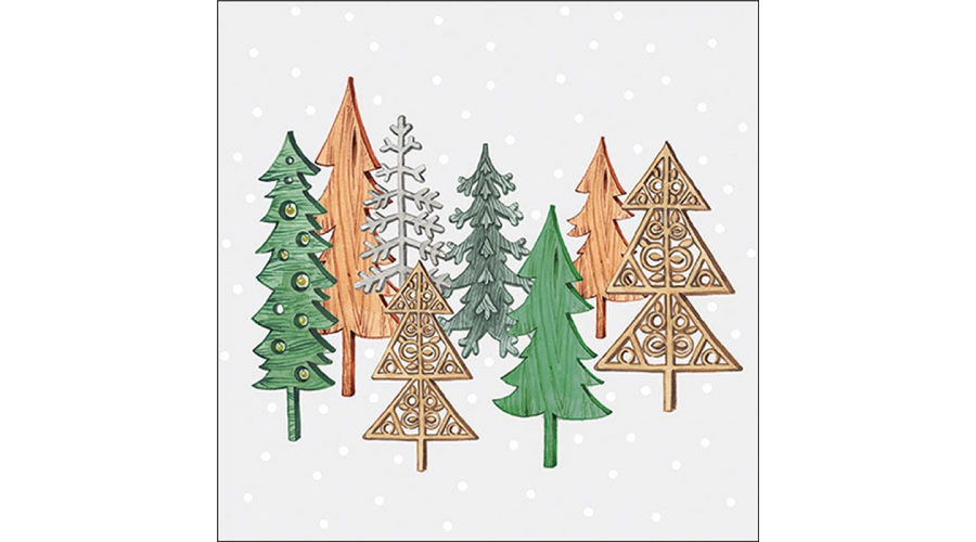 AMB.33319980 Wood carved trees grey papírszalvéta 33x33cm