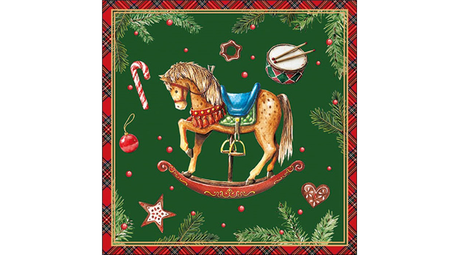 AMB.33320041 Classic rocking horse green papírszalvéta 33x33cm