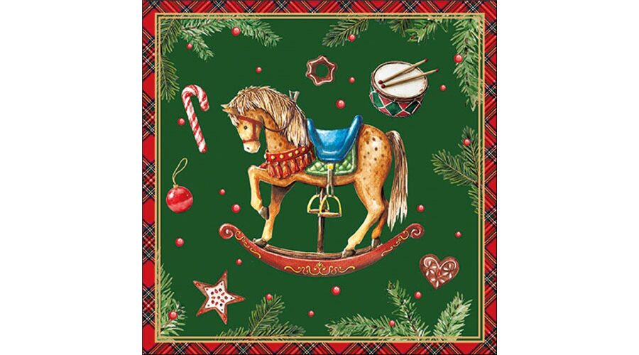 AMB.33320041 Classic rocking horse green papírszalvéta 33x33cm