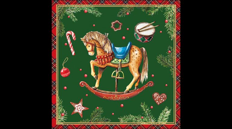AMB.33320041 Classic rocking horse green papírszalvéta 33x33cm