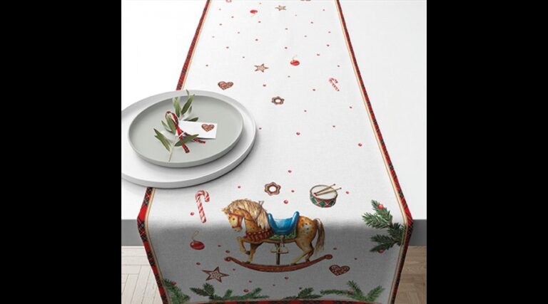 AMB.36620040 Classic rocking horse white asztali futó 40x150cm