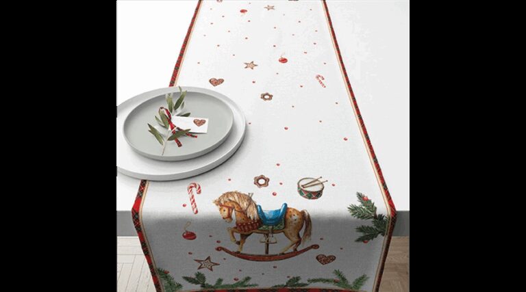 AMB.36620040 Classic rocking horse white asztali futó 40x150cm