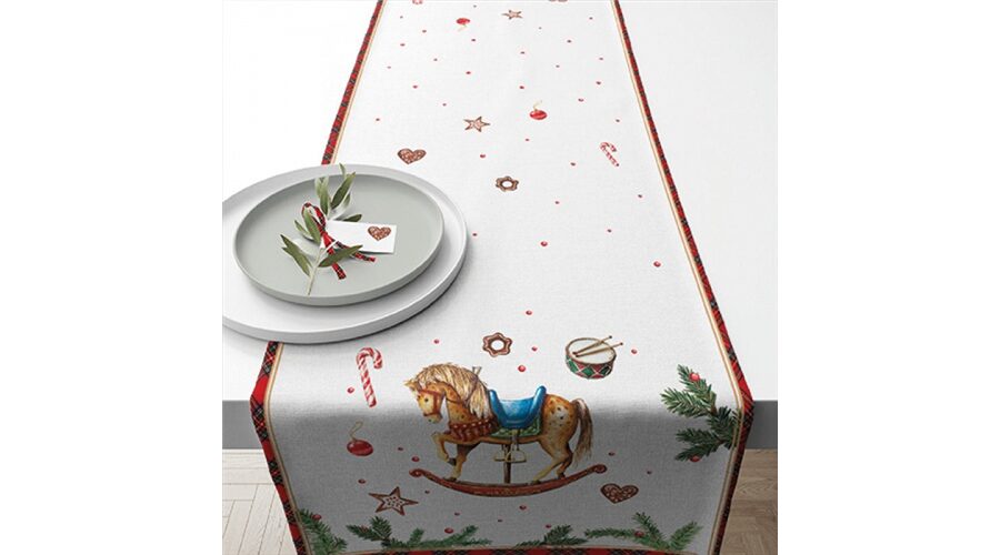 AMB.36620040 Classic rocking horse white asztali futó 40x150cm