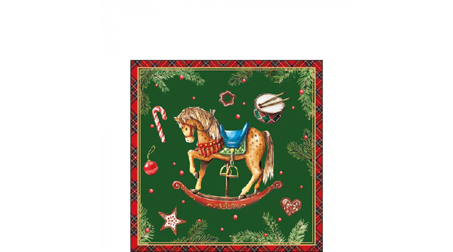AMB.32520041 Classic rocking horse green papírszalvéta 25x25cm
