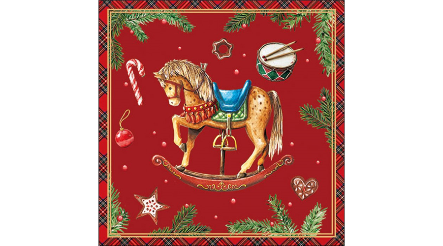 AMB.33320042 Classic rocking horse red papírszalvéta 33x33cm