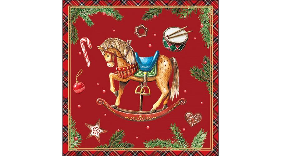 AMB.33320042 Classic rocking horse red papírszalvéta 33x33cm