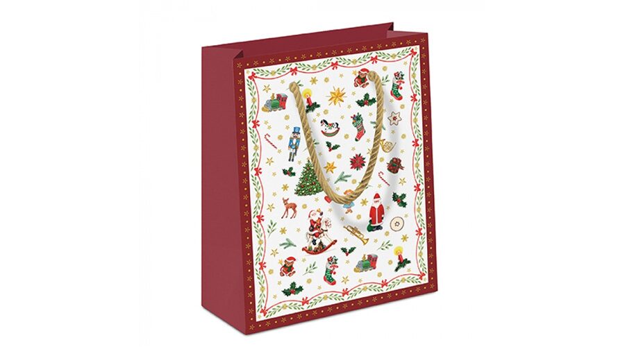 AMB.31214765 Ornaments all over red papír ajándéktáska 22x13x25cm