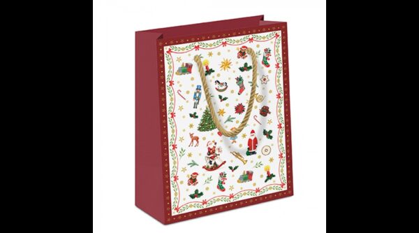 AMB.31214765 Ornaments all over red papír ajándéktáska 22x13x25cm