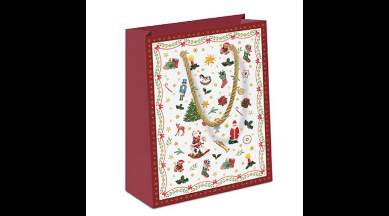 AMB.31214765 Ornaments all over red papír ajándéktáska 22x13x25cm