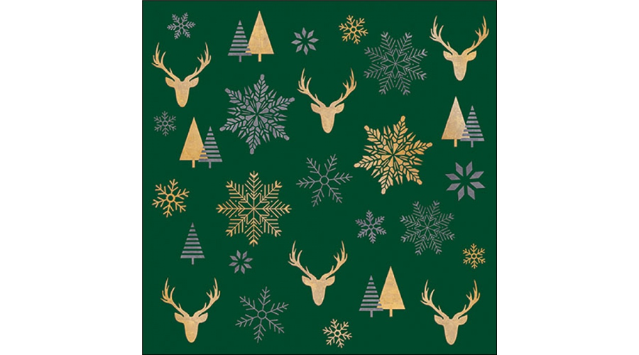 AMB.33320021 Winter silhouettes green papírszalvéta 33x33cm