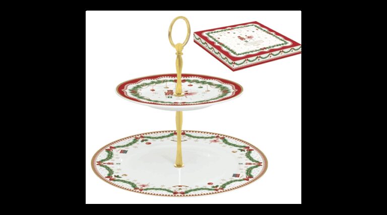 R2S.1105MNOE Porcelán süteményes állvány 2 emeletes 19/27cm dobozban