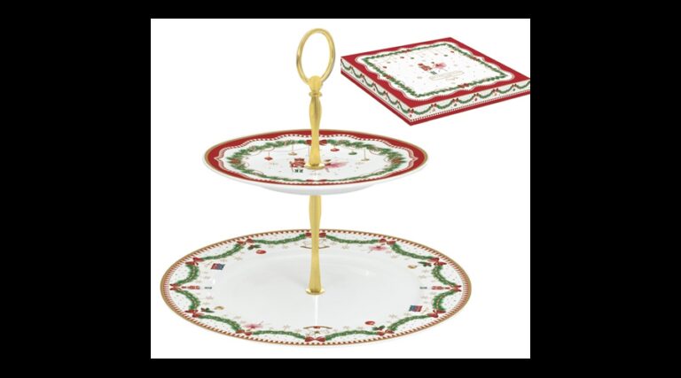 R2S.1105MNOE Porcelán süteményes állvány 2 emeletes 19/27cm dobozban