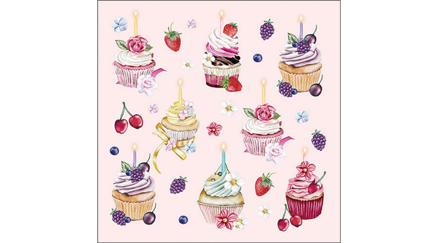 AMB.13319536 Fruity cupcakes pink papírszalvéta 33x33cm